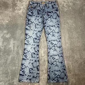 VTG Asphalt Denim Jeans Womens 1 Flared Floral Retro Festival USA Hippie